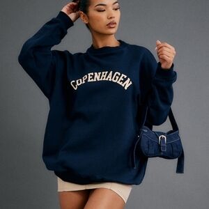 Navy Printed Oversized Copenhagen Sweatshirt